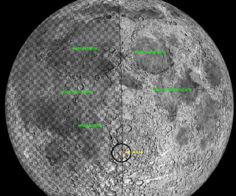 Posiciu00f3n de la x Lunar junto al cru00e1ter La Caiile cuando la Luna se encuentra en fase de cuarto creciente