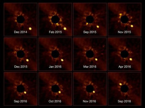 El VLT de ESO ha capturado las imu00e1genes del exoplaneta Beta Picoris b alrededor de la estrella Beta Pictoris. Cru00e9ditos ESO