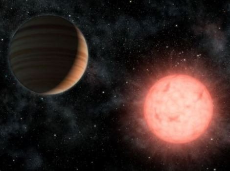 Recreaciu00f3n del exoplaneta VB10b alrededor de su estrella