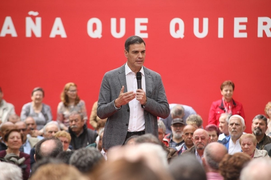 El líder del PSOE Pedro Sánchez en un mitin en Leganés (Madrid)