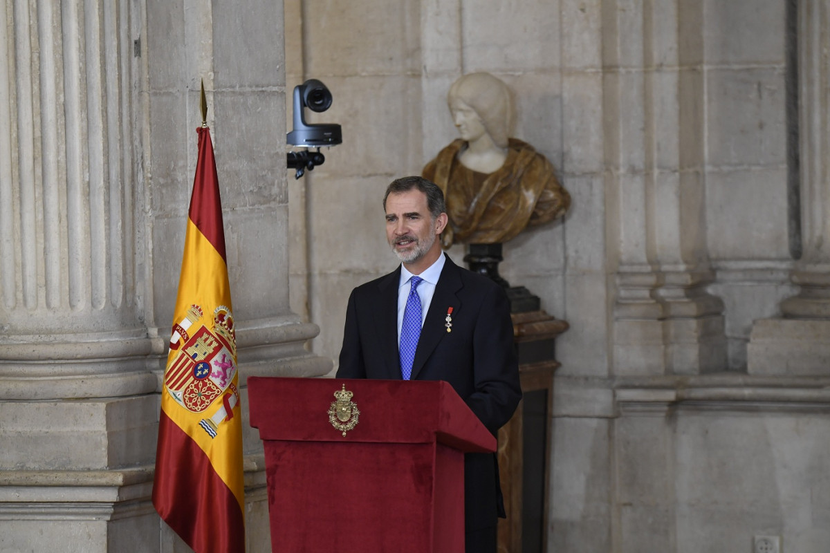 El Rey Felipe VI durante su intervención en el acto de la Orden del Mérito Civil en el Palacio Real