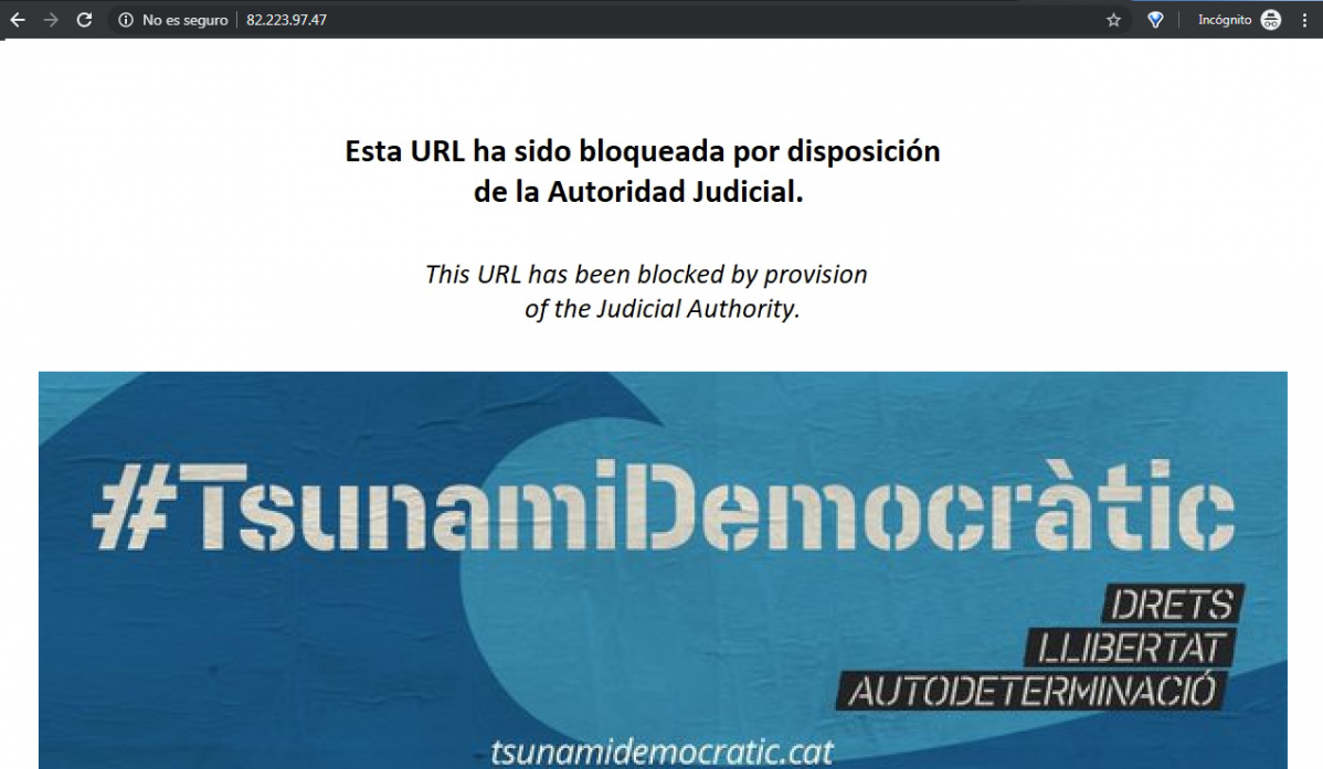 Web de Tsunami Democratic bloqueada