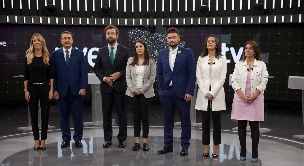 Debate a 7 para las elecciones generales del 10N Cayetana Álvarez de Toledo, Aitor Esteban, Espinosa de los Monteros, Irene Montero, Gabriel Rufián, Inés Arrimadas y Adriana Lastra