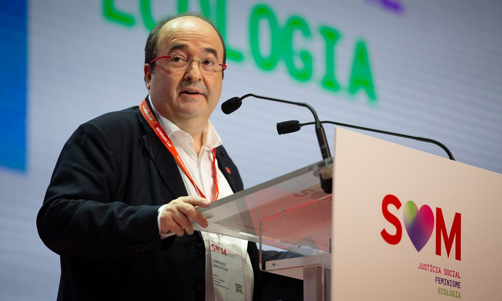 El primer secretario del PSC, Miquel Iceta, durante su intervención en el Congreso del PSC en el Palau de Congressos de Catalunya, en Barcelona a 13 de diciembre de 2019