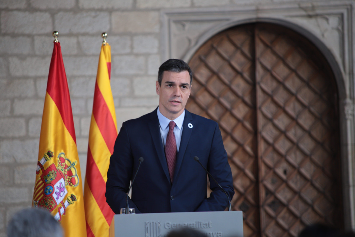 Pedro Sánchez ante los medios tras su encuentro con el president Torra en el Palau de la Generalitat