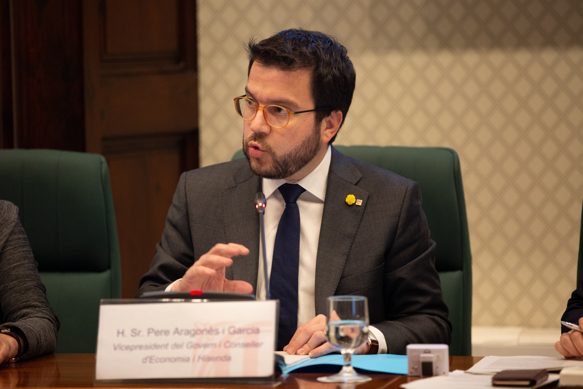 El vicepresidente de la Generalitat, Pere Aragonès, en una comparecencia en el Parlament