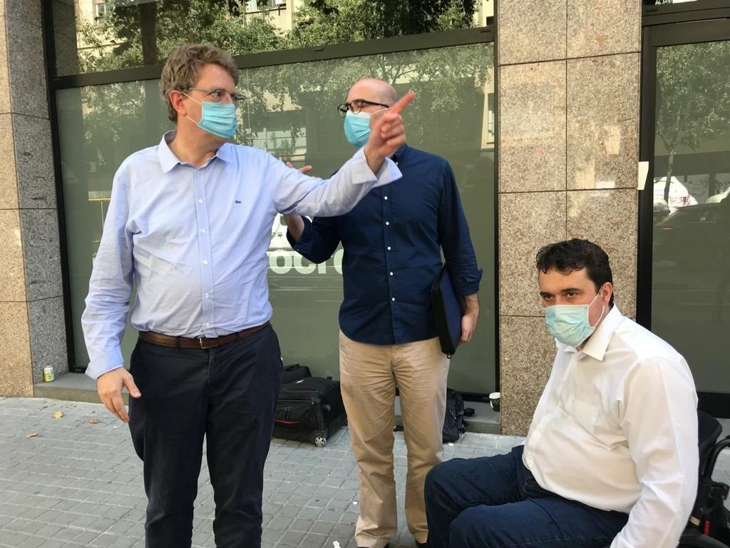 El presidente del PDeCAT, David Bonvehí, con el secretario de Organización, Ferran Bel, y Genís Boadella