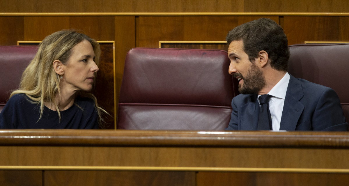 El presidente del Partido Popular, Pablo Casado, y su portavoz, Cayetana Álvarez de Toledo, en el Congreso.