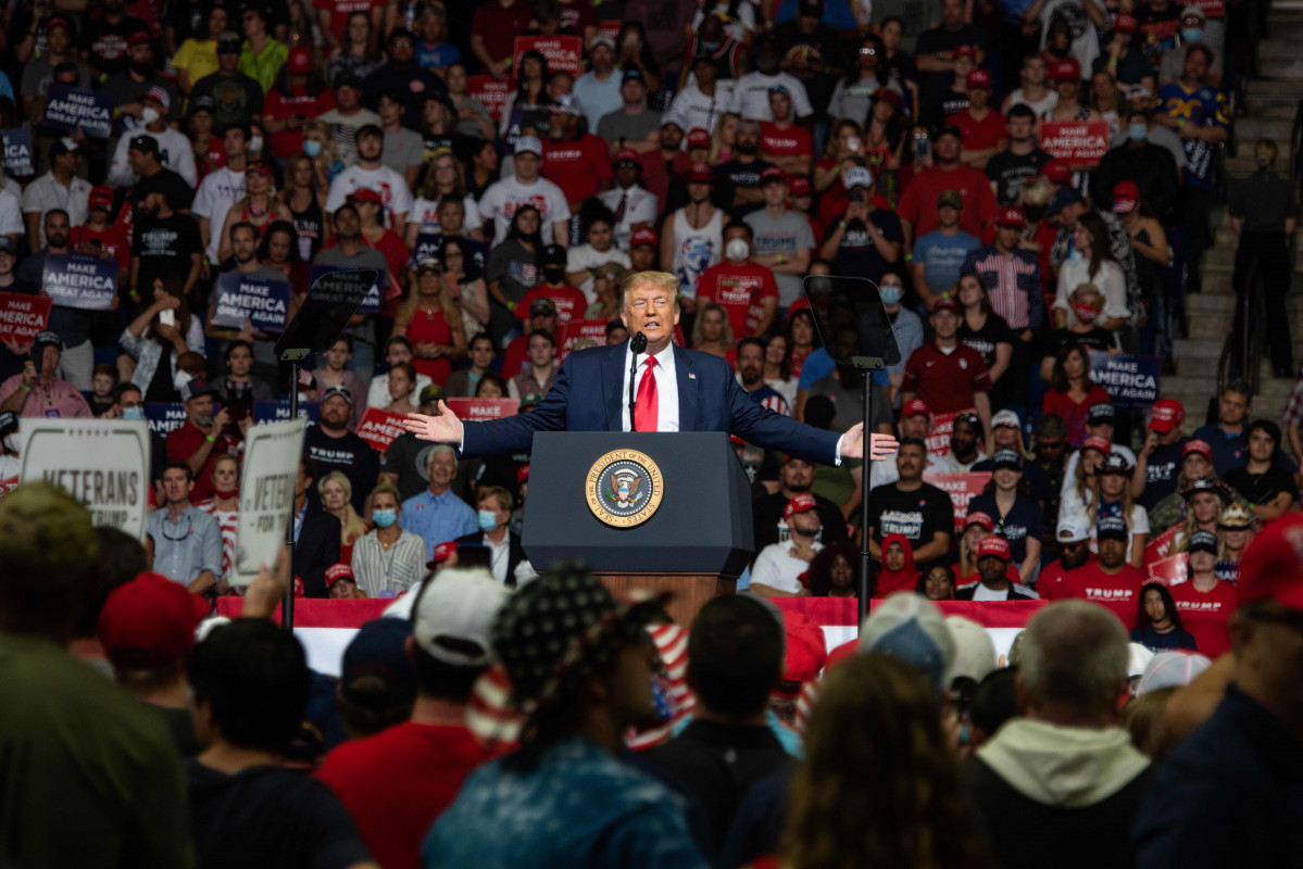 El presidente de Estados Unidos, Donald Trump, durante un mitin celebrado a puer