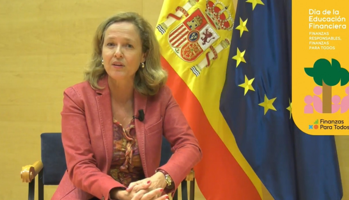 La ministra de Asuntos Económicos, Nadia Calviño, en el Día de la Educación Financiera.