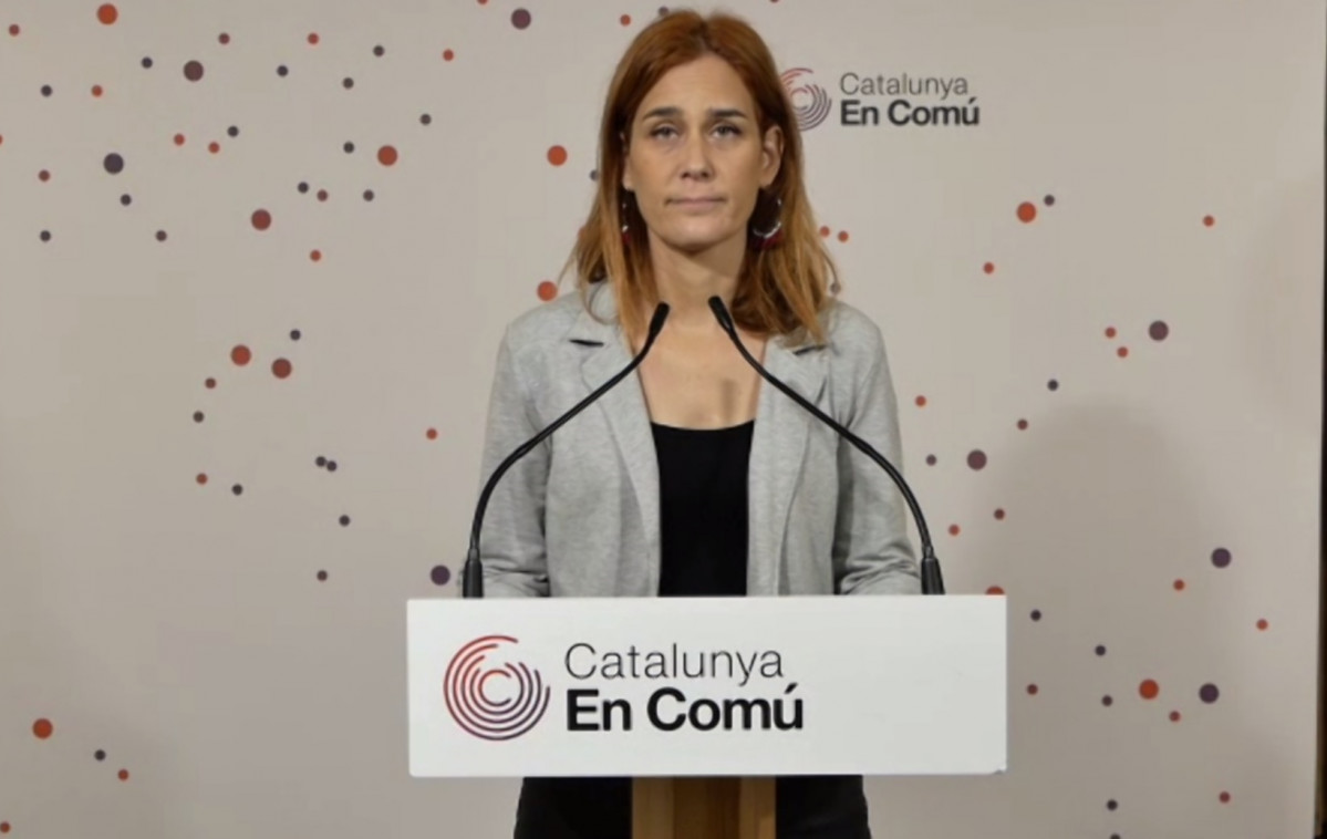 La presidenta dels comuns al Parlament, Jéssica Albiach, en una roda de premsa telemàtica.