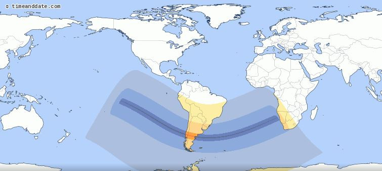 Lugares donde se podra observar el eclipe 2020