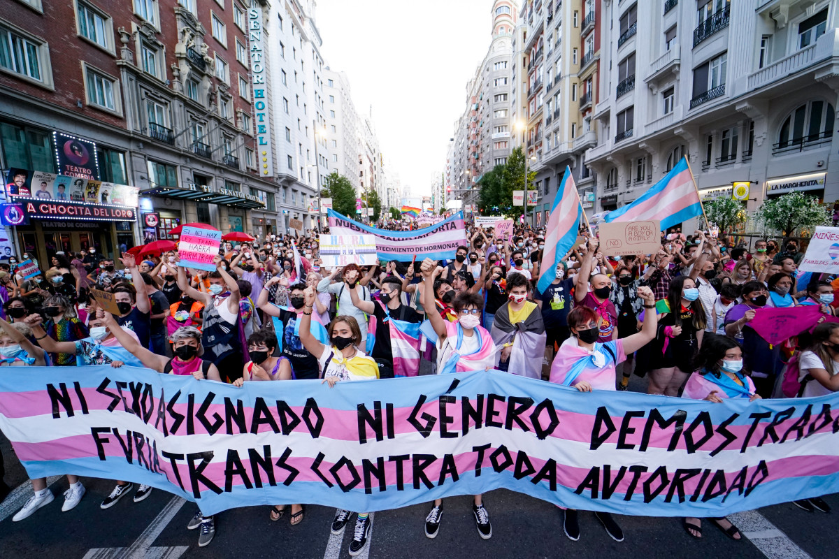 Cientos de personas durante una manifestación de apoyo al colectivo trans.