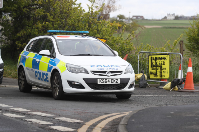 EuropaPress 2961682 01 may 2020 england whitley bay police car blocks the road where swastika