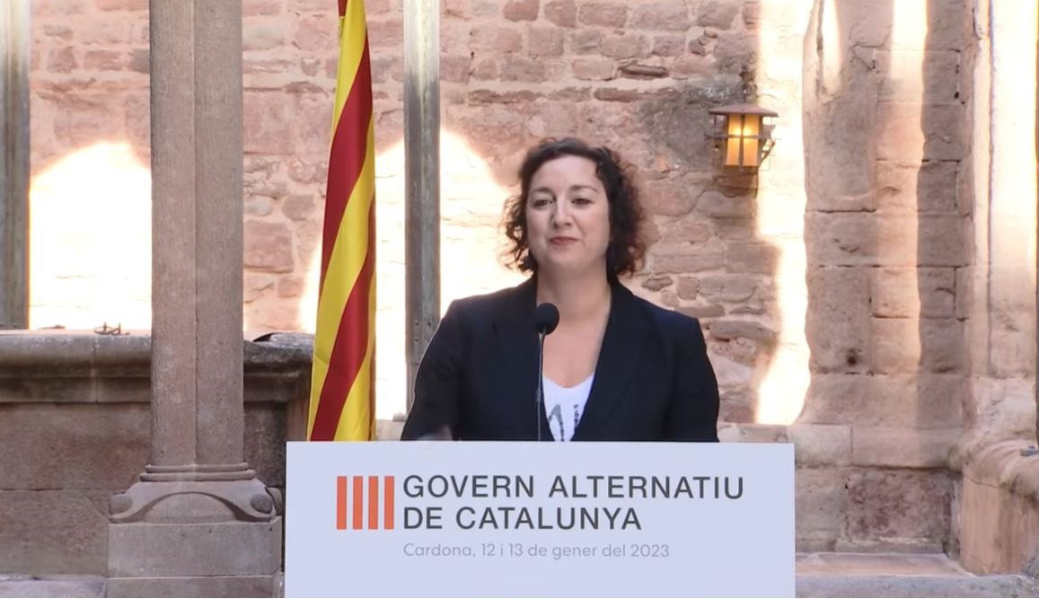 La portavoz del PSC en el Parlament, Alícia Romero, en rueda de prensa desde Cardona (Barcelona).