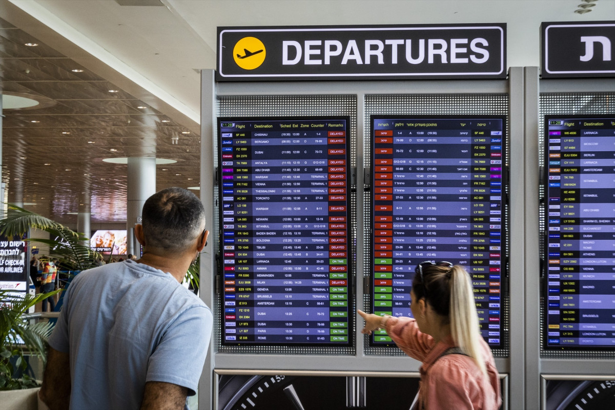 EuropaPress 5082896 27 march 2023 israel tel aviv people stand in front of the departing board