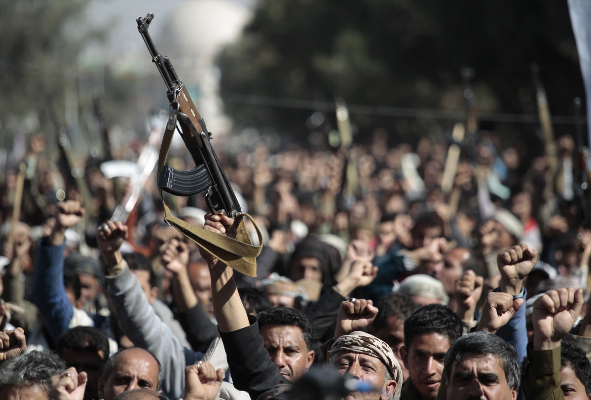 EuropaPress 3522606 18 january 2021 yemen sanaa houthi supporters take part in protest in front