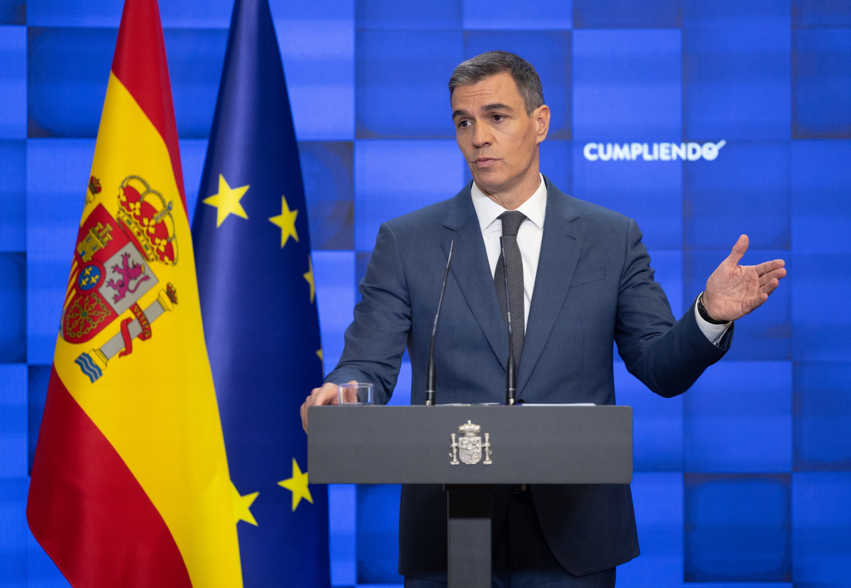 El presidente del Gobierno, Pedro Sánchez, comparece para hacer balance del curso político, en el Complejo de la Moncloa, a 31 de julio de 2024, en Madrid (España). Sánchez ha hecho el balance hab