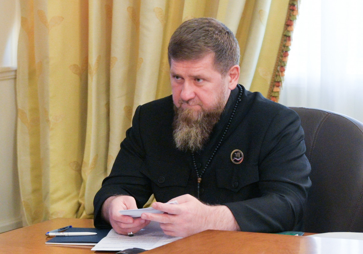 Grozny (Russian Federation), 15/07/2024.- Head of the Chechen Republic Ramzan Kadyrov listens to Russian Prime Minister Mikhail Mishustin (unseen) as they sit for talks during their meeting in Grozny,