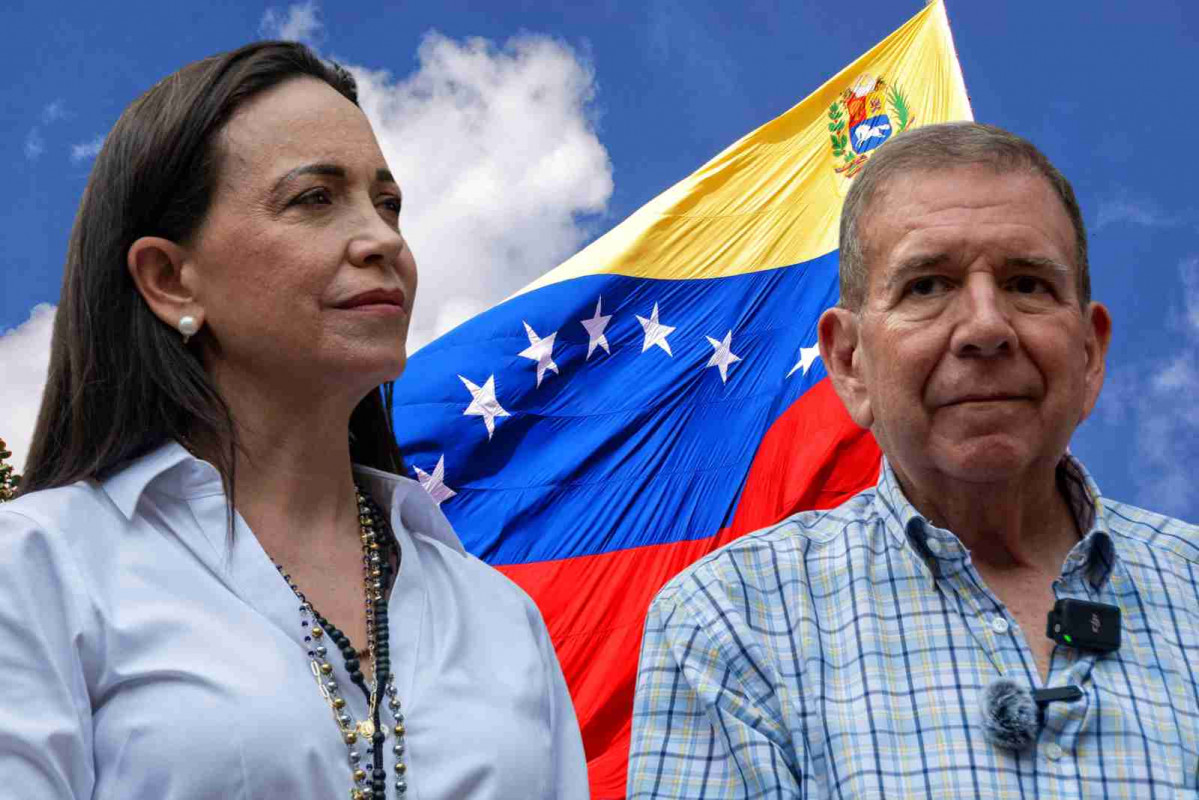 María Corina Machado y Edmundo González con la bandera de Venezuela