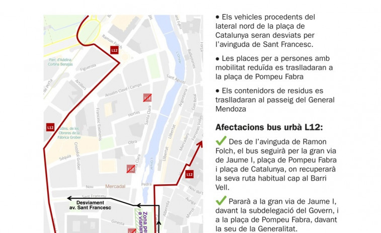 Girona cortará temporalmente el paseo de Ramon Berenguer II y plaza Catalunya y favorecerá peatones