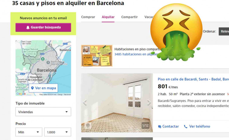 En Barcelona solo hay 35 pisos con más de 50 m2 que se puedan alquilar por un precio máximo de mil euros