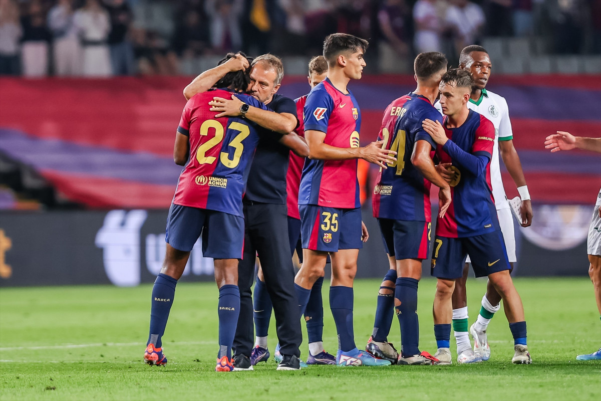 EuropaPress 6236352 hansi flick head coach of fc barcelona celebrates the victory with jule