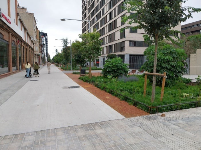 Tramo pacificado de la calle Almogàvers de Barcelona.