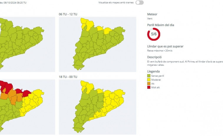 Declarada la alerta por viento en Catalunya con rachas de más de 72 km/h