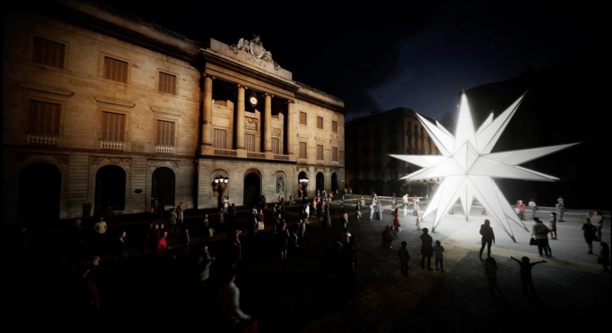 Simulación gráfica de cómo será la estrella luminosa que se ubicará en la plaza Sant Jaume en Barcelona