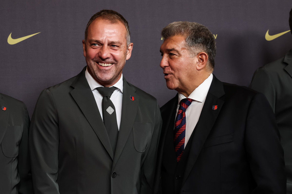 EuropaPress 6376154 joan laporta president of fc barcelona and hansi flick head coach attends