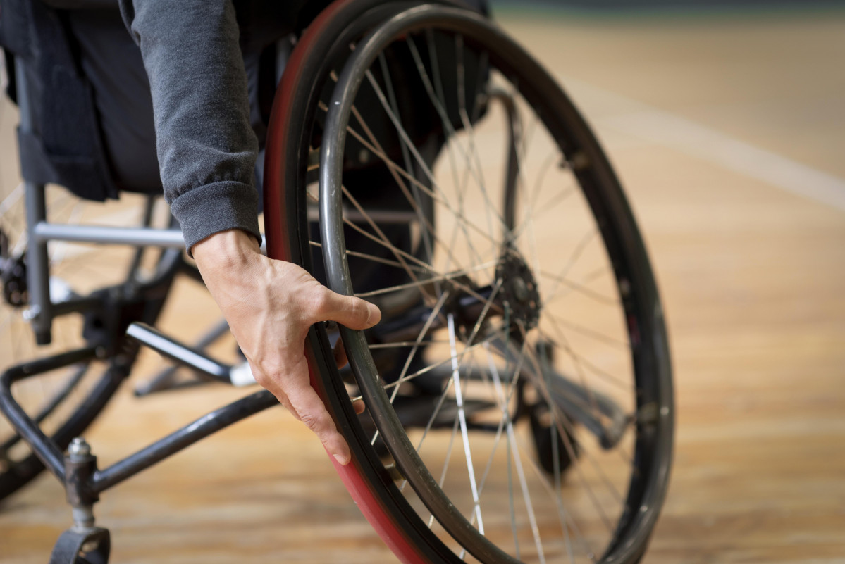 Close up disabled man basketball court