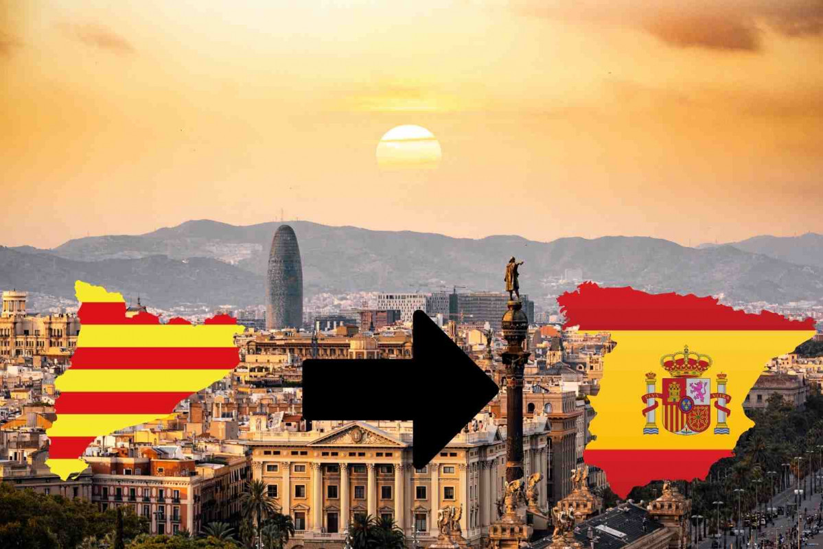 Barcelona con las banderas de Catalunya y España