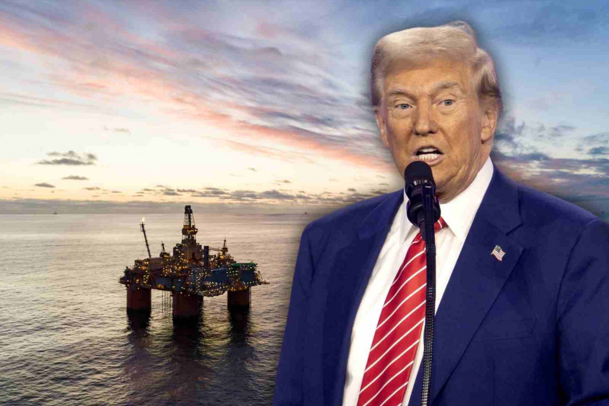 Donald Trump con una plataforma petrolera en el Mar del Norte de fondo