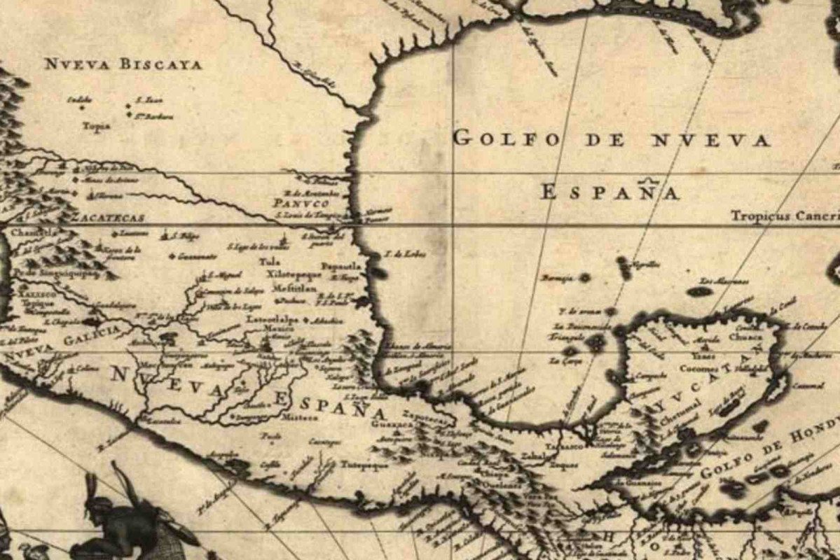 Mapa antiguo donde se puede ver el 'Golfo de Nueva España'