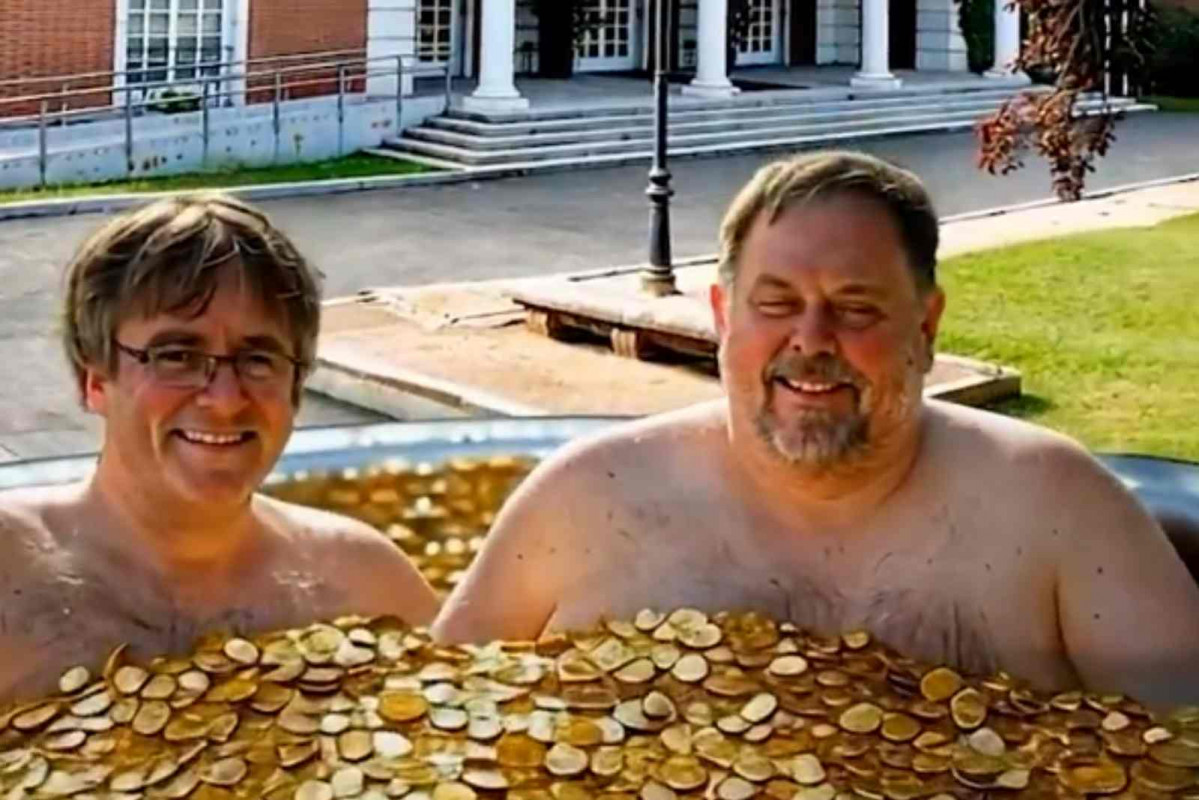 Imagen generada con IA de Junqueras y Puigdemont en un jacuzzi con monedas