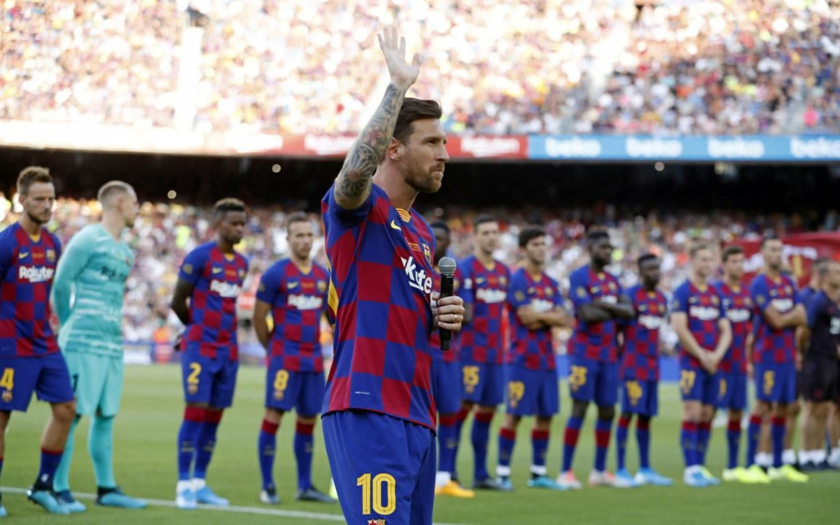 Leo Messi en la presentaciu00f3n del FC Barcelona