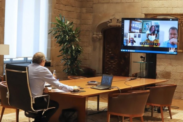 El presidente Quim Torra en la reunión de seguimiento telemática del covid-19