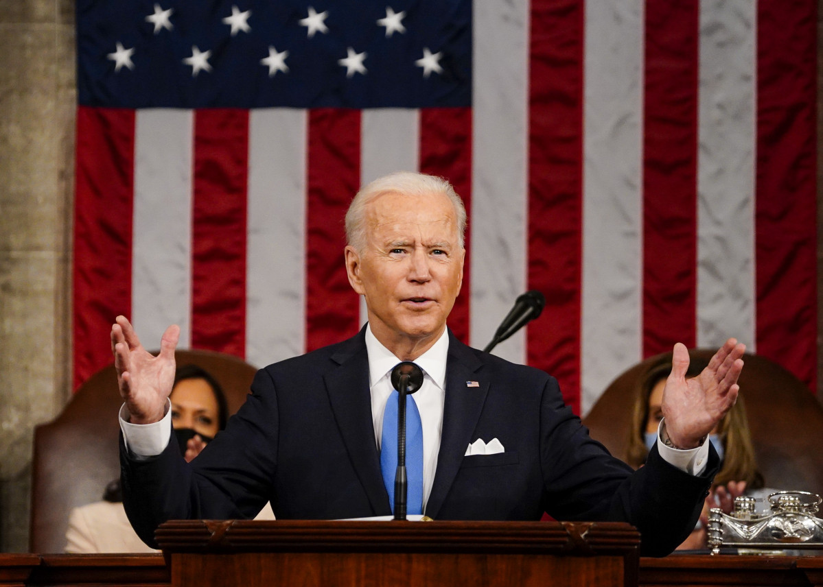 El presidente de Estados Unidos, Joe Biden, durante su discurso después de 100 días de gobierno.